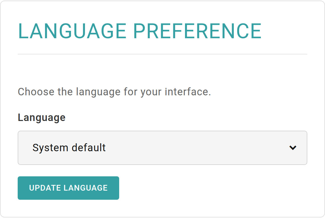 Language Preference card on the Profile page