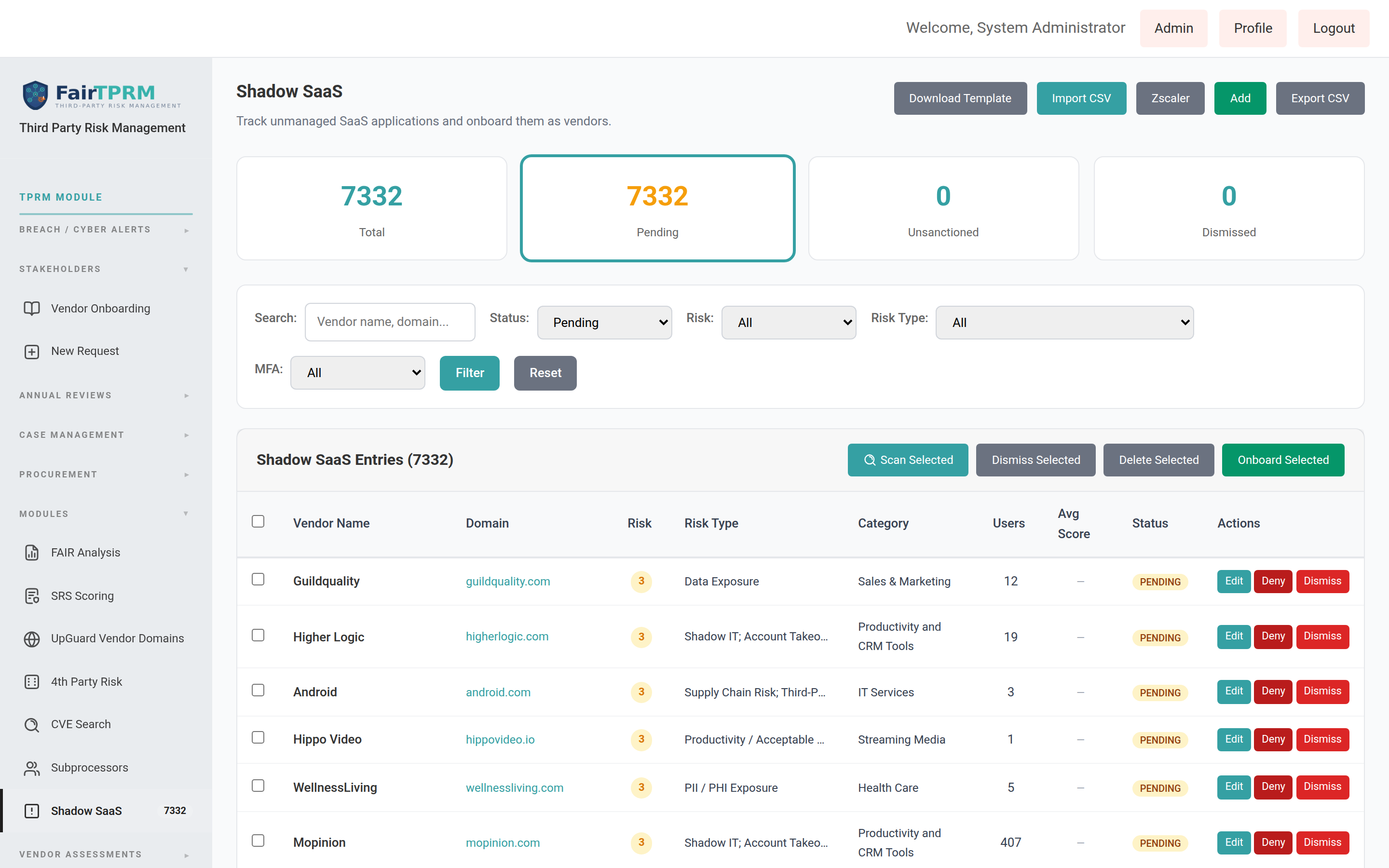 Shadow SaaS list page